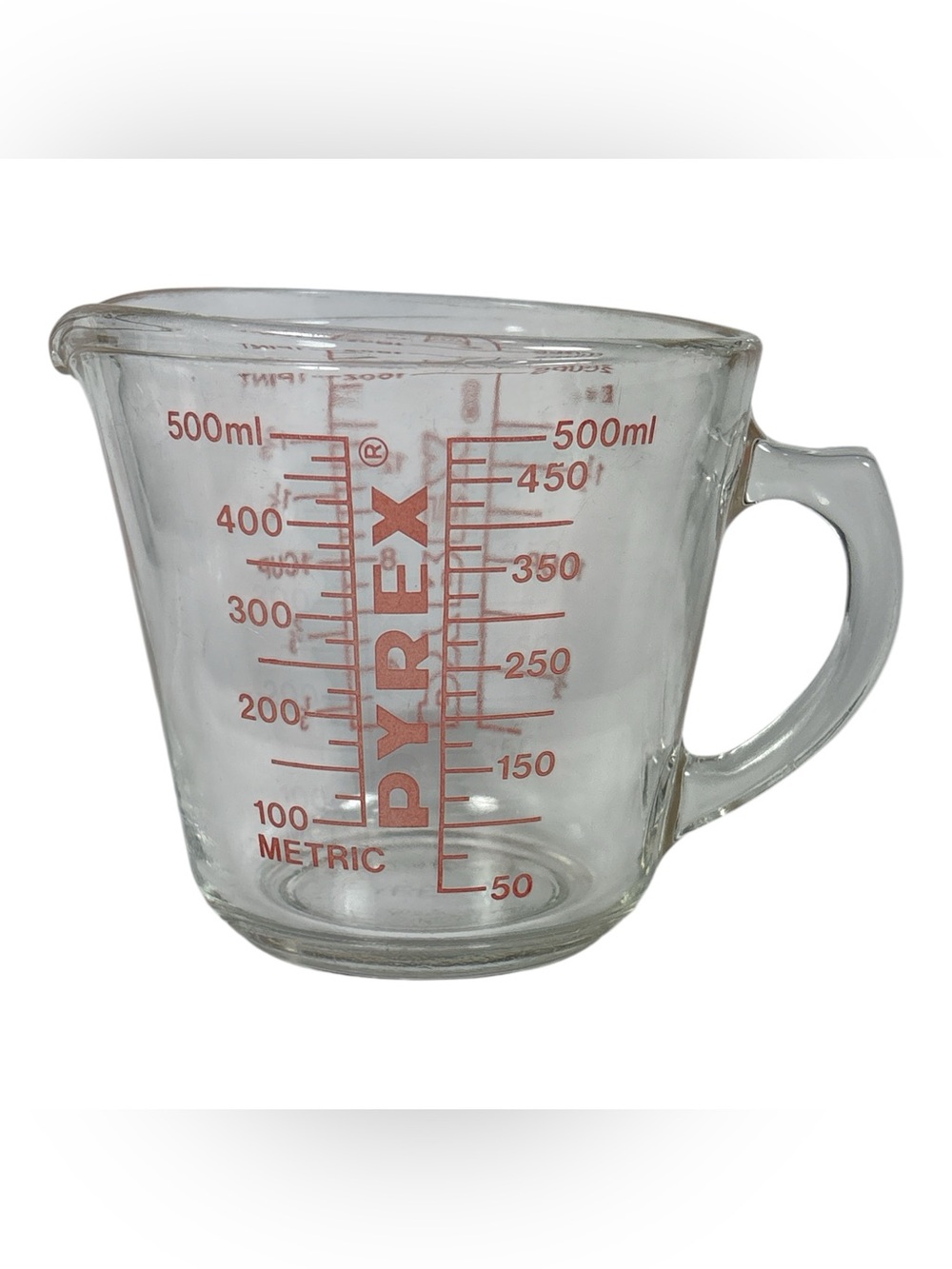 Vintage PYREX 516 Glass Measuring Cup Red Lettering Closed D Handle 2 Cup/1 Pint